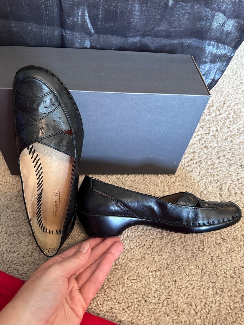Leather Easy Spirit Black Women's Slip-On Loafers 6 1/2 medium 6.5 woven design